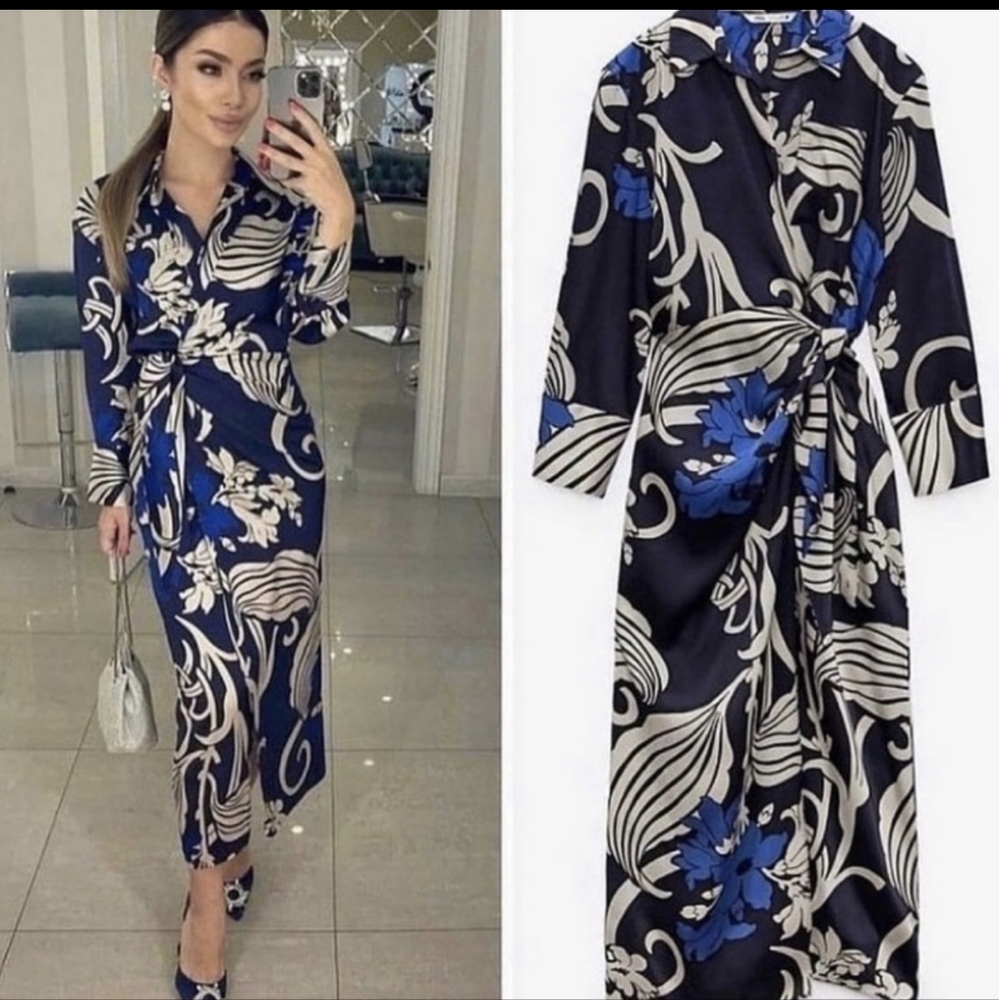 NEW! ZARA PRINTED MIDI WRAP FRONT SHIRT DRESS